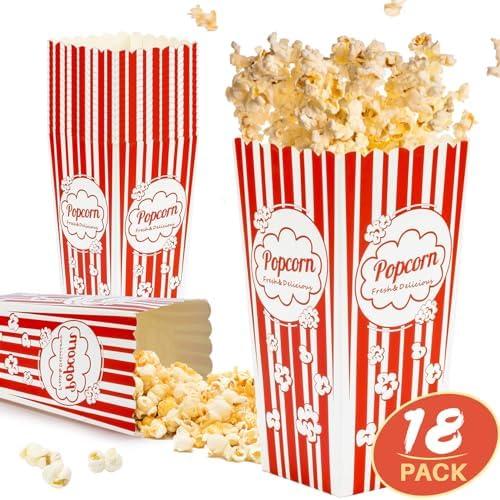 18 Count Popcorn Boxes Containers - 46oz Square Popcorn Bowls Square Popcorn Buckets Popcorn Tub Paper Cups Holders Disposable  Christmas Movie Night Party Individual Servings Red & White