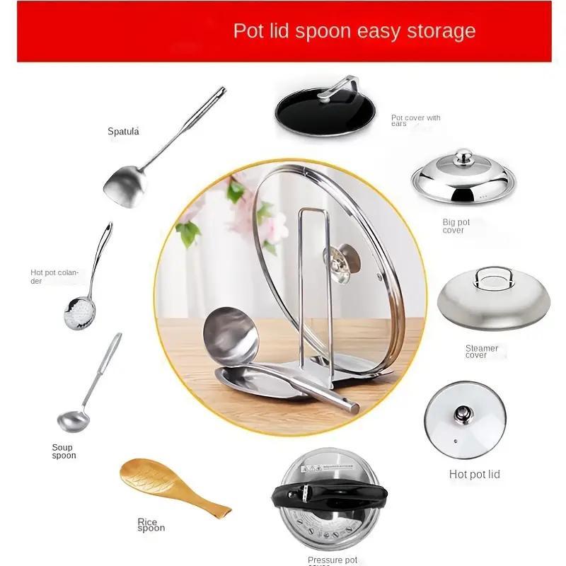 Stainless Steel Pot Lid Holder, 1 Count Removable Kitchen Cooking Utensil Drain Rack, Kitchen Utensils & Gadgets for Home Use