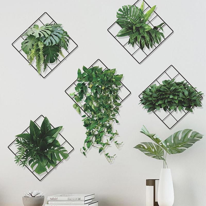 Artificial Plant Wall Sticker For Home Room Decor, 6pcs set Green Leaf Wall Decal, Spring Home Decorations