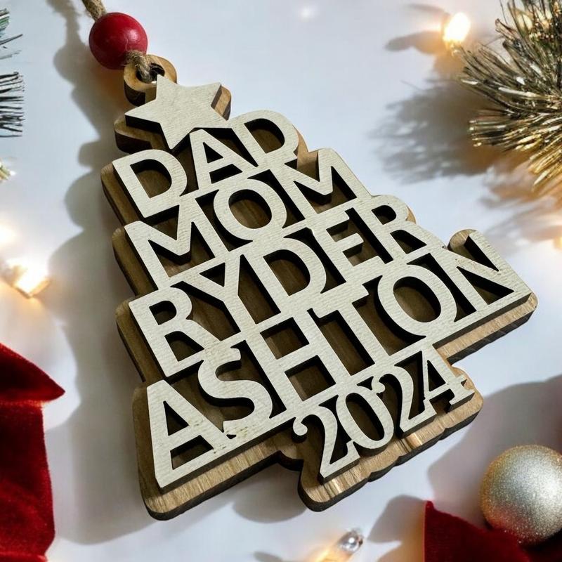 Personalized Rustic Christmas Tree Ornament for Festive Home Decor with Customizable Names - Gift Wood Decoration Traditional