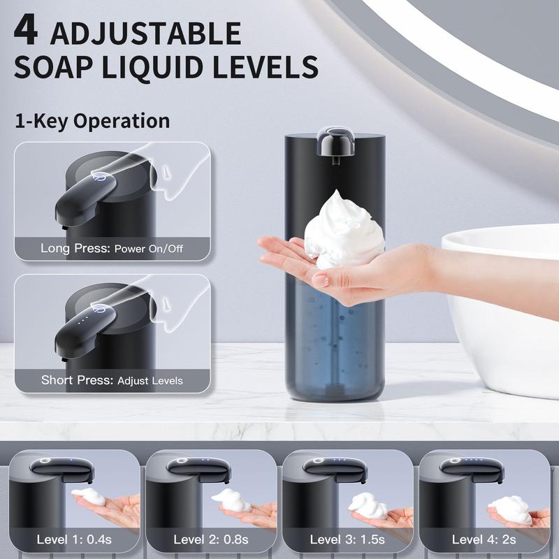 Automatic Foam Soap Dispenser 400ML, Rechargeable Liquid Hand Soap Dispenser Touchless with 4 Adjustable Levels, Motion Sensor W Waterproof Bottle