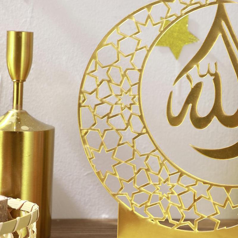 Ramadan Moon Design Desktop Ornament, 1 Count Spring Hollow out Acrylic Decoration, Ramadan Decorations, Home Decor for Living Room Bedroom Office