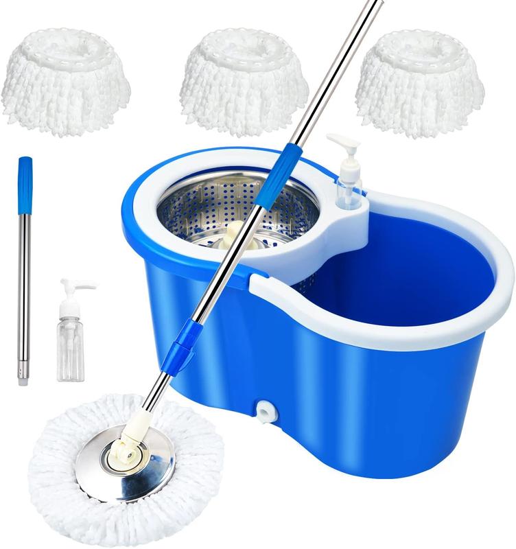 Spin Mop and Bucket with Wringer Set, 360° Mop and Bucket System with 3 Microfiber Mop Refills and 61