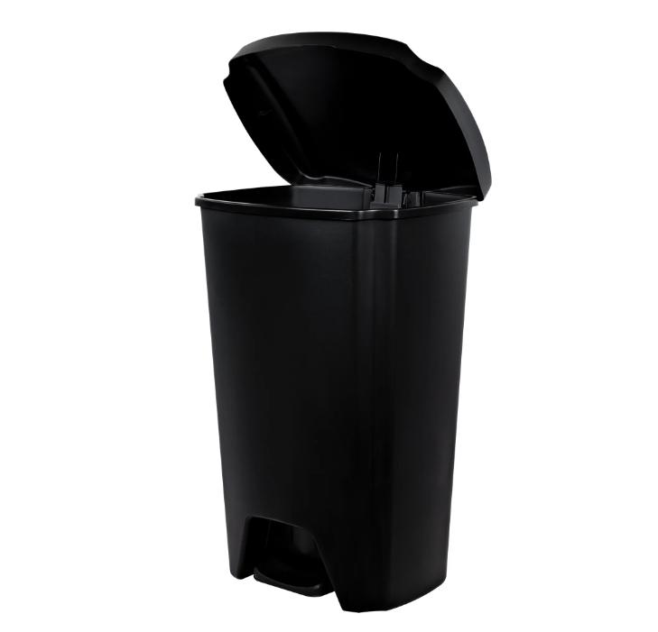 Durable Plastic Step-On Kitchen Trash Can, 12.1 Gallon Capacity, Black