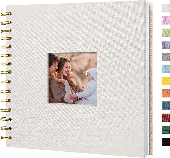 Scrapbook Photo Album Linen Cover, 8 x 8 Inch Hardcover Kraft White Pages Memory Book, for Travel Wedding Guest Book Christmas Baby Shower (20 Sheets  40 Pages,Beige)