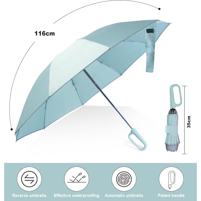 Inverted Umbrella with Carabiner Handle, Wind Proof Umbrellas For Rain, 46 Inch Portable Reverse Folding Umbrella, Car Umbrella for Women Men, 10 Ribs