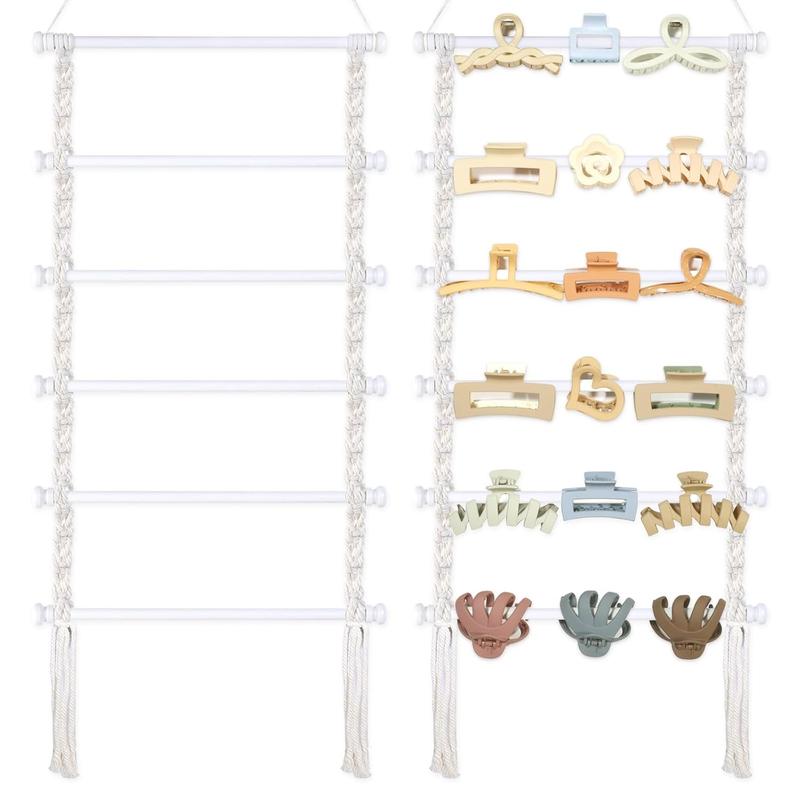 Macrame Hair Claw Clip Organizer,Hanging Hair Clip Holder and Storage for Women Girls,Claw Clip Hanger Home Decor for Wall,Door,Closet