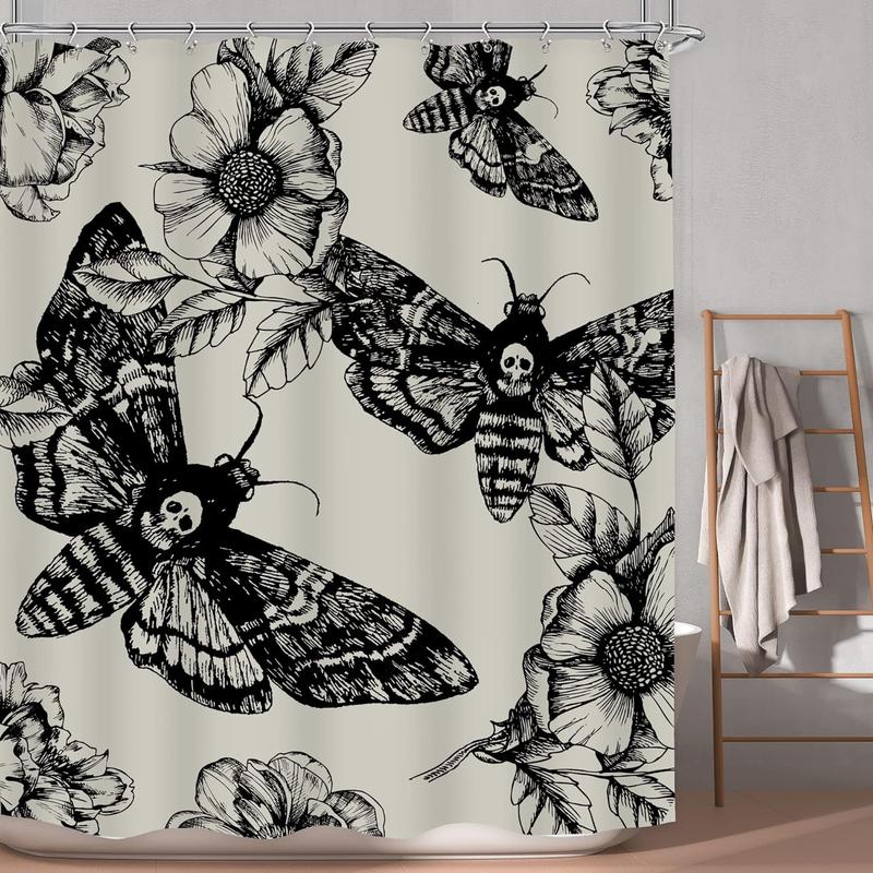 Butterfly & Skull Pattern Shower Curtain Room Decor, Waterproof Shower Curtain with 12pcs Hooks, Bathroom Gadgets 2024, Bathroom Accessories for Home Dormitory Hotel Salon, Fall Decor