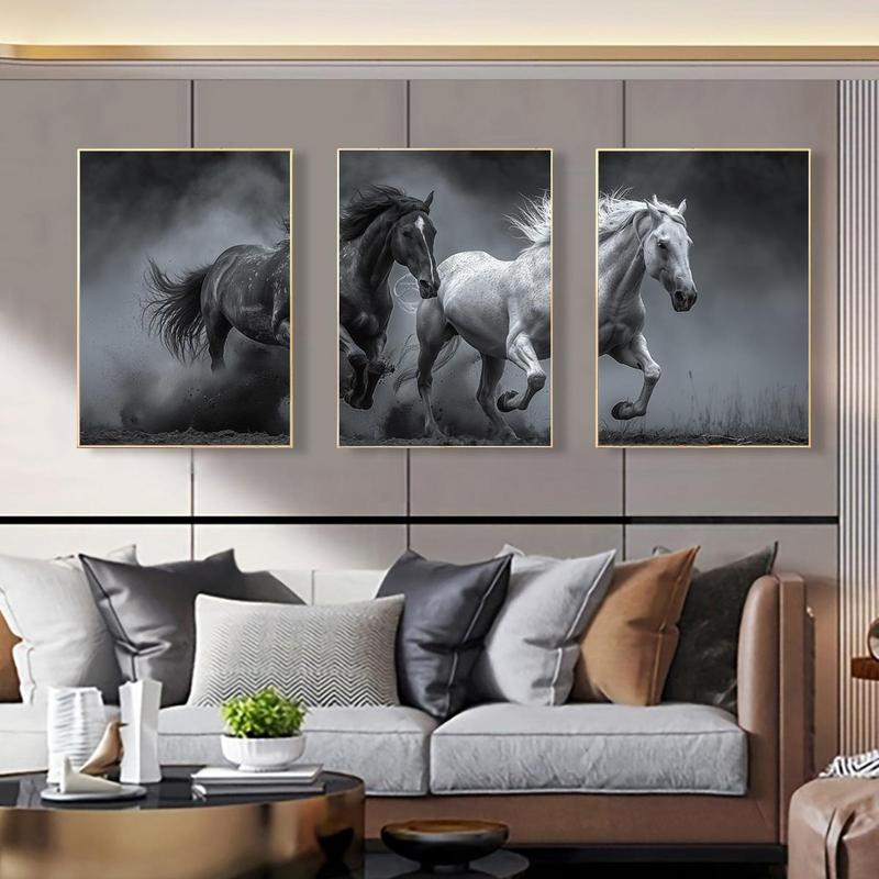 Horse Pattern Canvas Poster without Frame, 3 Counts set Artistic Painting of Running Horses, Wall Art Decor for Home Living Room Bedroom Office