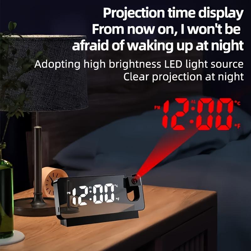 1pc Projection Alarm Clock, Digital Wall Clock, Bedroom Digital Clock for Heavy Sleepers, 180° Projector Dimmer USB Plug Bedroom Ceiling Projection Clock 2024 New