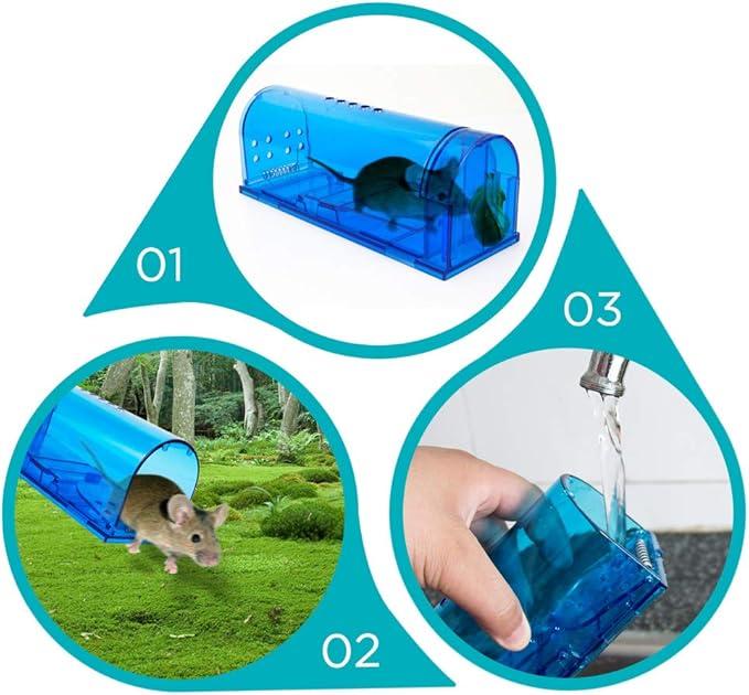 Catch and Release Humane Mouse Trap | Pet-Safe No Kill Mice Trap for Indoor Outdoor Use | Mouse Trap Cage for Mice Rodents - Non-Killer, Safe for Dogs & Cats (Blue)