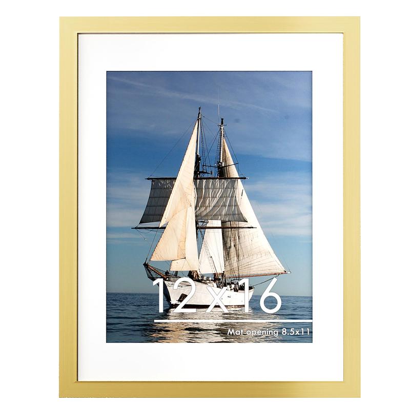 PEALSN 12x16 Picture Frame, Display Pictures 8.5 x 11 with Mat or 12 x 16 Without Mat for Wall Mounting Display, Photo Frames, Gold.