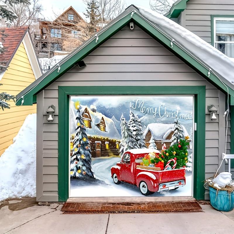 Merry Christmas Happy New Year Garage Door Banner Christmas Atmosphere Background New Year Garage Door Mural 96*84 Inches  192*84 Inches  192×96 Inches