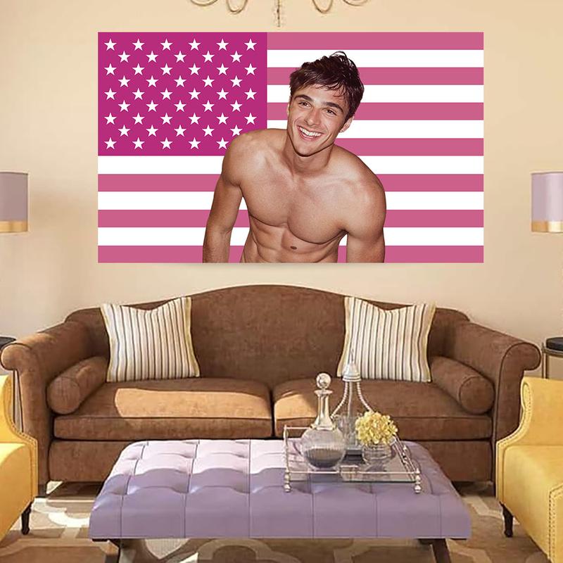 Jacob Elordi Flag Pink American Flag Poster 3x5ft Funny Jacob Flags Tapestry for College Dorm Bedroom Living Room Party Decor Fan Gift