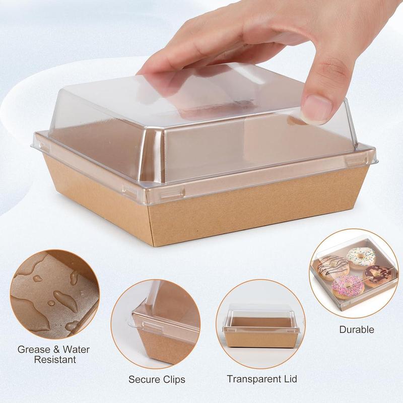 Paper Dessert Boxes with Clear Lids, 50pcs Disposable Food Cake Containers, Mini Deli Boxes, Bakery Take Out Containers for Picnics, Sandwiches, Cookies, Fruit, Party Supplies