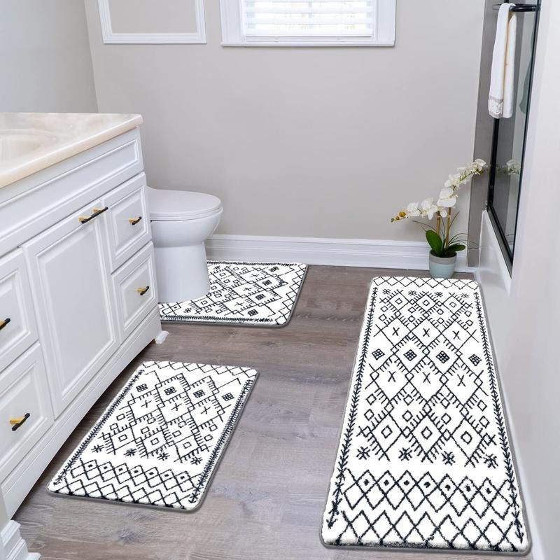 Bathroom Rug Sets 3 Piece Non Slip Bathroom Shower Rugs with U-Shaped Contour Toilet Mat Absorbent Microfiber Bath Mats for Bathroom Bath Rugs Washable Shaggy Bathroom Floor Carpet