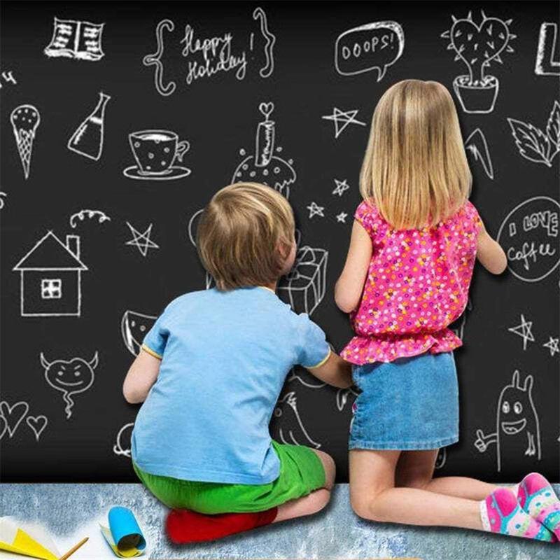 Dry Erase Board Sticker with 5 Counts Chalk, Self-adhesive Black Wall Sticker, Wall Decals for Home Living Room Bedroom