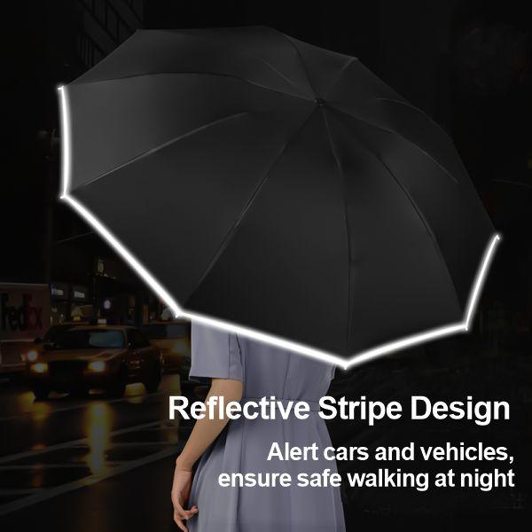 Large Inverted Automatic Travel Umbrella,  Reverse Folding Umbrella Portable Windproof Compact Umbrella with Reflective Stripe for Rain & Sun