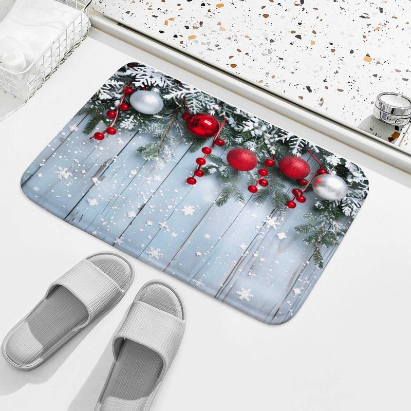 Christmas Themed Bath Mat, 1 Count Non-slip Bath Mat with Snowflakes & Ornaments Design, Quick-dry Absorbent Bath Rug for Home Bathroom