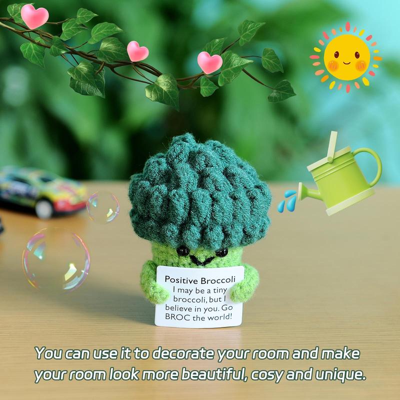 Mini Positive Broccoli Design Crochet Ornament, Cute Cartoon Broccoli Figurine, Creative Home Decor for Living Room Bedroom Office