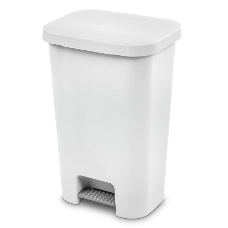 11.9 Gallon StepOn Trash Can, Plastic, Kitchen, White Trash Can