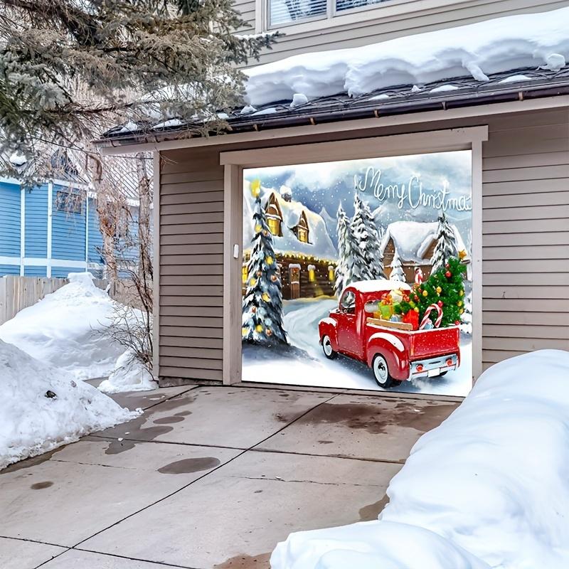 Merry Christmas Happy New Year Garage Door Banner Christmas Atmosphere Background New Year Garage Door Mural 96*84 Inches  192*84 Inches  192×96 Inches