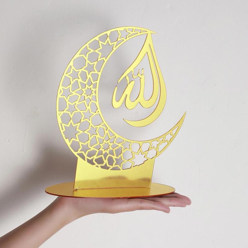 Ramadan Moon Design Desktop Ornament, 1 Count Spring Hollow out Acrylic Decoration, Ramadan Decorations, Home Decor for Living Room Bedroom Office