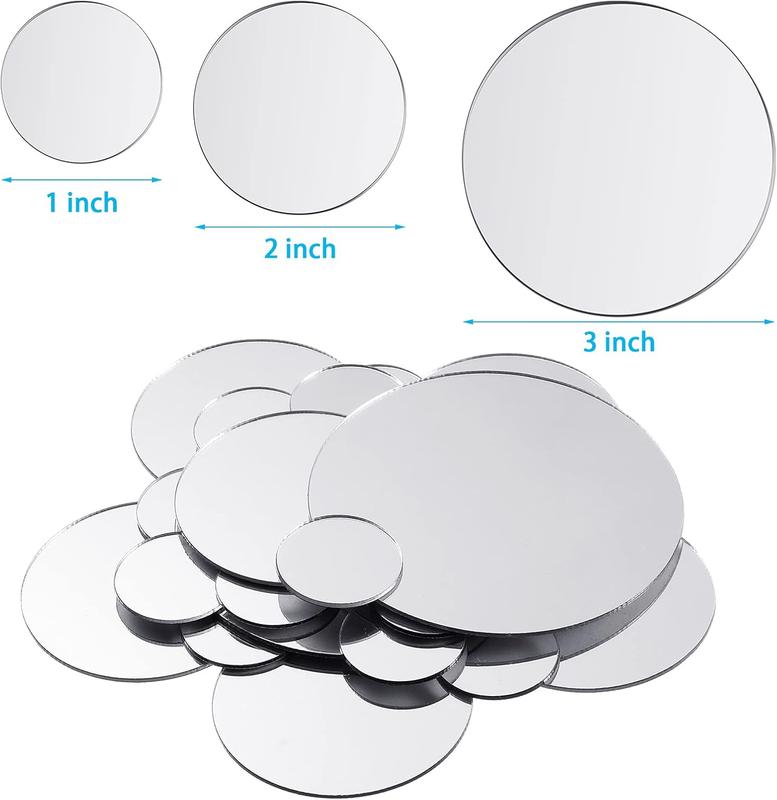 Mini Size Round Mirror Small Round Mirror Adhesive Mirror Round Craft Mirror Tiles for Crafts and DIY Projects Supplies (1 Inch, 2 Inch, 3 Inch)