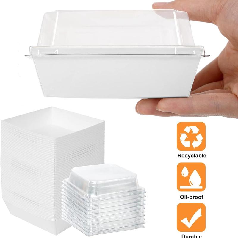 Paper Dessert Boxes with Clear Lids, 50pcs Disposable Food Cake Containers, Mini Deli Boxes, Bakery Take Out Containers for Picnics, Sandwiches, Cookies, Fruit, Party Supplies