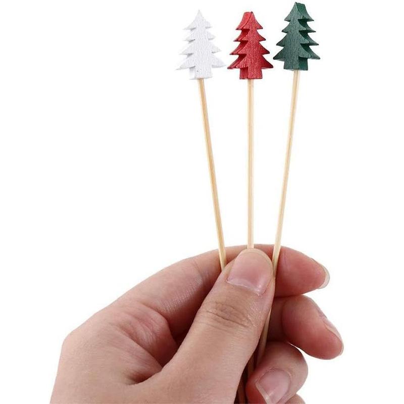 Christmas Tree Star Shell Football Design Cocktail Picks, 50 100pcs Wooden Appetizer Picks, Fancy Party Food Fruit Skewers for Christmas Charcuterie Cups Sandwich Cheese