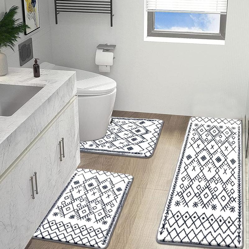 Bathroom Rug Sets 3 Piece Non Slip Bathroom Shower Rugs with U-Shaped Contour Toilet Mat Absorbent Microfiber Bath Mats for Bathroom Bath Rugs Washable Shaggy Bathroom Floor Carpet