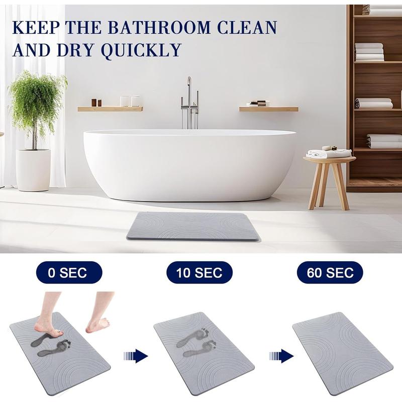 Stone Bath Mat, Diatomaceous Earth Shower Mat, Super Absorbent, Non-Slip, Quick Drying, Easy to Clean - Ideal for Bathroom, Shower Floor and Kitchen Counter (23.5x15