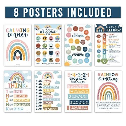 Boho Rainbow Calming Corner Posters | Set of 9 | Classroom Decor