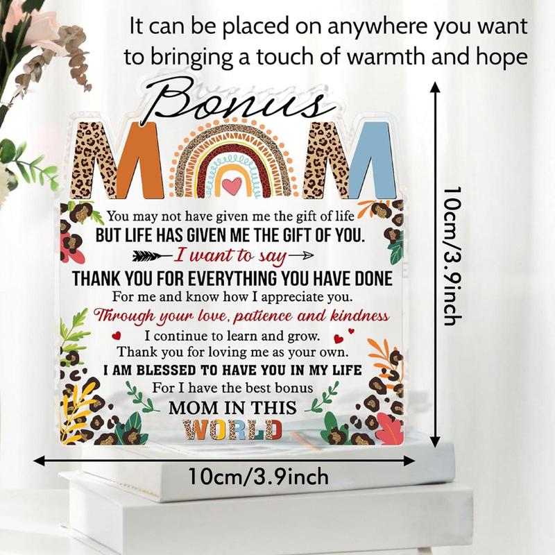 Mom Acrylic Plaque, Home Decor Ornament, Bonus Mom Gift, Desktop Decoration for Bedroom Office, Birthday Gift for Mom, Meaningful Gift for Mom