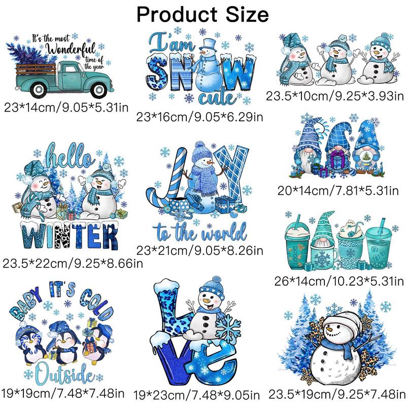 Christmas Snowman Pattern Sticker Patches, 10pcs set Heat Transfer Stickers for T-shirt, Jeans, Backpack & Hat Decor, Iron On Sticker Patches for Christmas, Christmas Gift