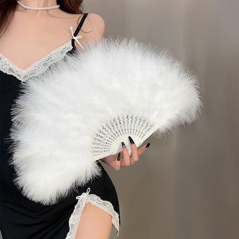 Folding Feather Fan, 1 Count Exquisite Dance Props Fan, Wedding Holiday Party Gift for Women Friend Bestie