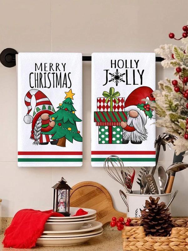 2pcs 40*48cm Christmas Theme Dish Towel, Christmas Tree Doll Pattern Microfiber Polyester For Kitchen Absorbent Towel Supplies , Merry Christmas Holiday