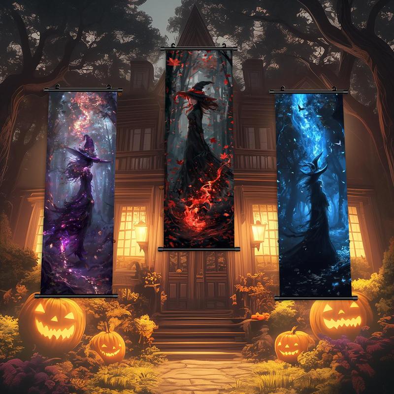 Witch Pattern Hanging Banner, 3 Counts set Mysterious Flame Pattern Wall Art, Wall Decor for Home Living Room Bedroom Party, Home Decor