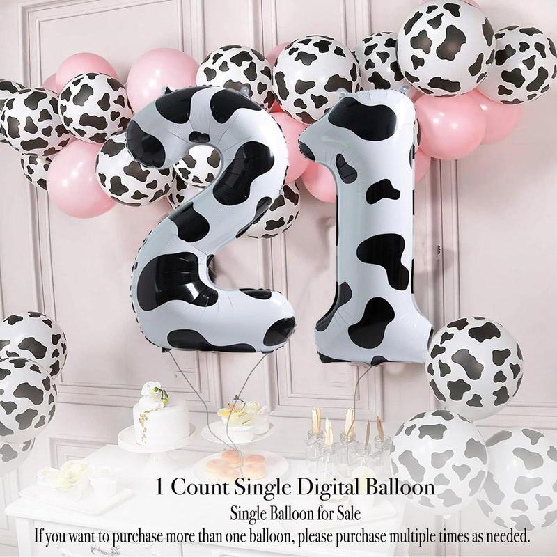 Cow Print Number Balloon, 1 Count 40 Inch Number Balloon, Number Balloon for Birthday Party, Party Decoration Balloon, Party Favor Supplies