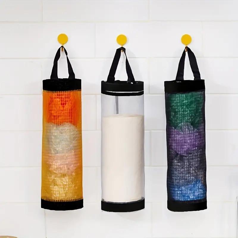 Random Color Mesh Hanging Plastic Bag Holder, 2 Counts Trash Bag Organizer, Mesh Hanging Storage Dispenser, Kitchen Organizer, Kitchen Utensils & Gadgets