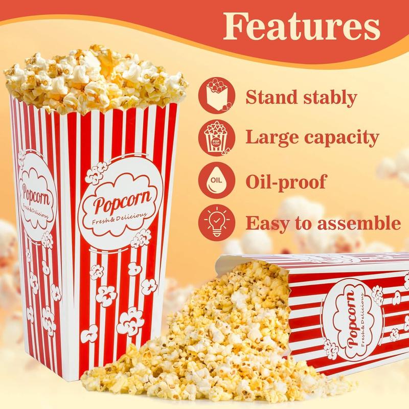 18 Count Popcorn Boxes Containers - 46oz Square Popcorn Bowls Square Popcorn Buckets Popcorn Tub Paper Cups Holders Disposable  Christmas Movie Night Party Individual Servings Red & White