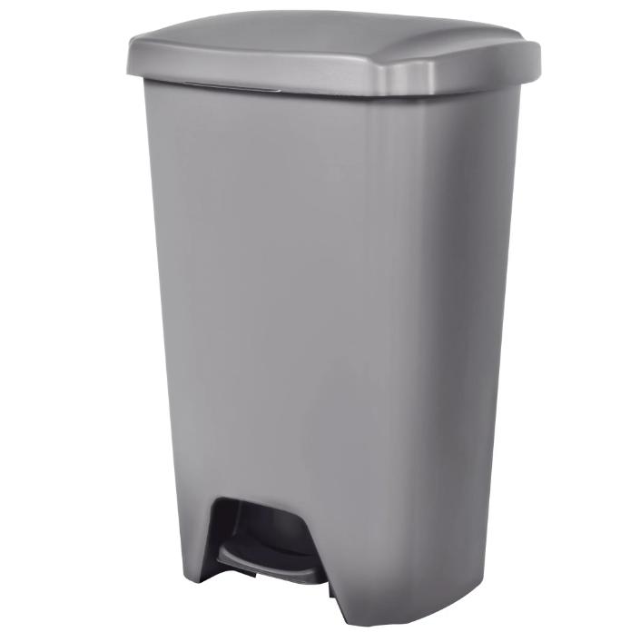 Durable Plastic Step-On Kitchen Trash Can, 12.1 Gallon Capacity, Black