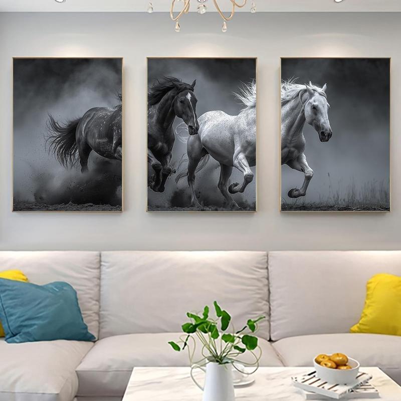 Horse Pattern Canvas Poster without Frame, 3 Counts set Artistic Painting of Running Horses, Wall Art Decor for Home Living Room Bedroom Office