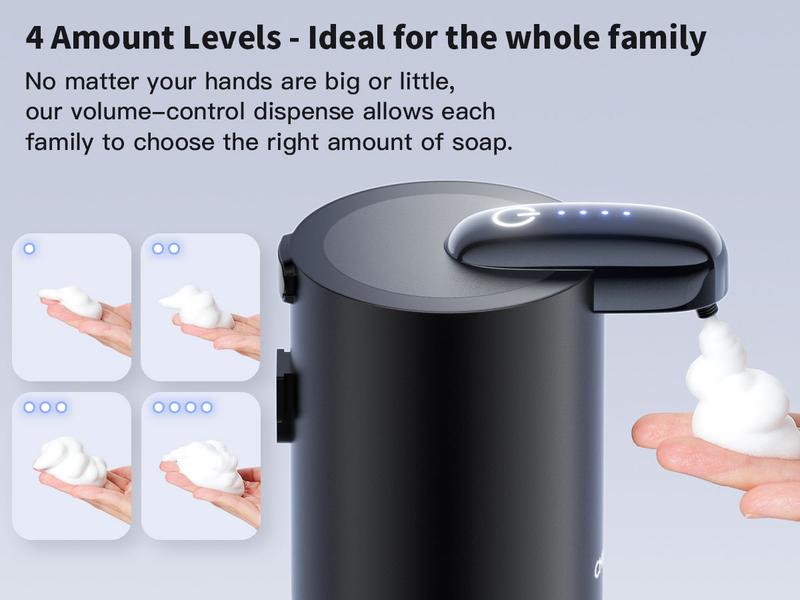 Automatic Foam Soap Dispenser 400ML, Rechargeable Liquid Hand Soap Dispenser Touchless with 4 Adjustable Levels, Motion Sensor W Waterproof Bottle