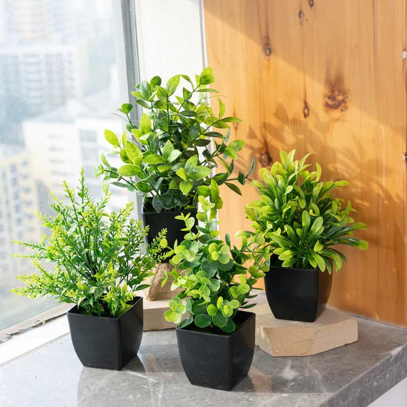 Artificial Potted Plant, 4pcs set Faux Plant for Home Office Bathroom Farmhouse Table Decoration