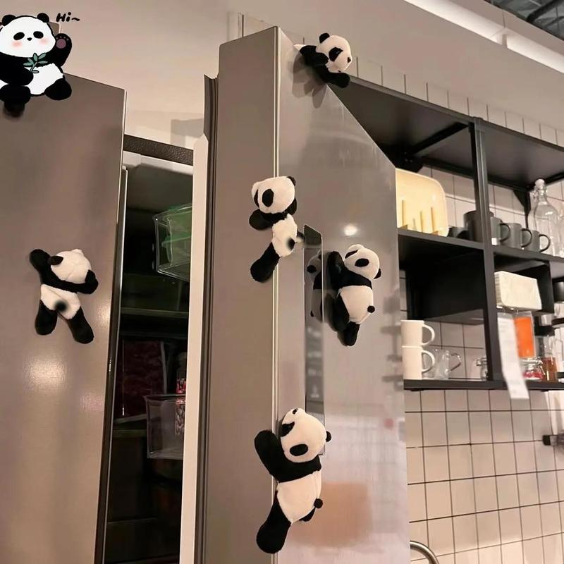 Cute Cartoon Panda Design Refrigerator Magnet, 3 Counts set Soft Plush Fridge Magnet, Magnetic Decoration for Kitchen, Office, Whiteboard