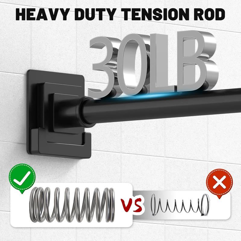 Matte Black Shower Curtain Rod 31-68 inches with Holders, Stainless Steel Shower Rod & Tension Rod, Adjustable Tension Shower Curtain Rod for Bathroom, Windows, Closet