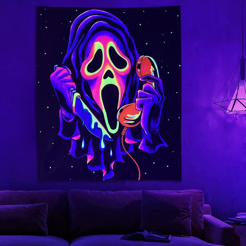 Blacklight Trippy Tapestry, UV Reactive Horror Wall Hanging Tapestries, Glow in The Dark Party Backdrop Tapestry for Bedroom, Living Room