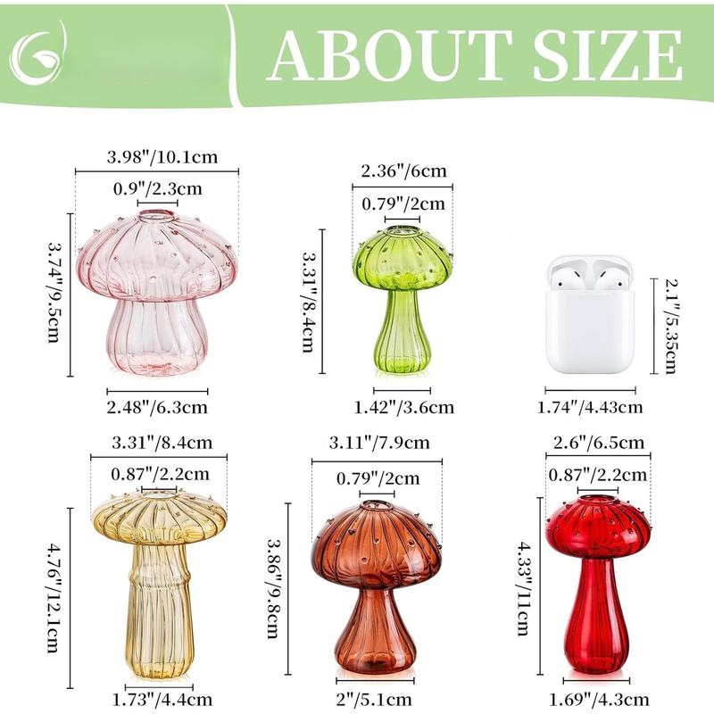 Mushroom Glass Planter, Set of 5 Colored  Propagation Station, Mini Terrarium for ,  Small Glass Vase , Cute Hydroponic Indoor Planters Gifts for Women Room Decor