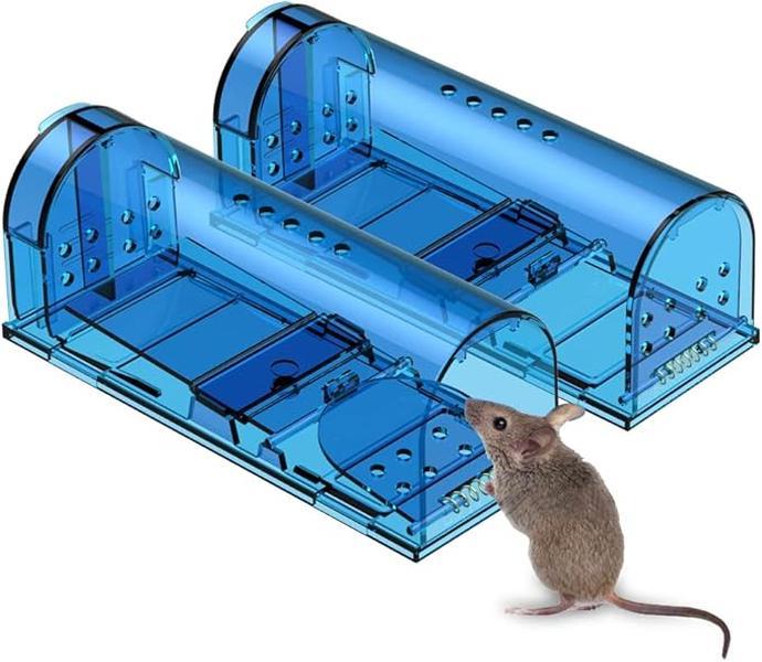 Catch and Release Humane Mouse Trap | Pet-Safe No Kill Mice Trap for Indoor Outdoor Use | Mouse Trap Cage for Mice Rodents - Non-Killer, Safe for Dogs & Cats (Blue)